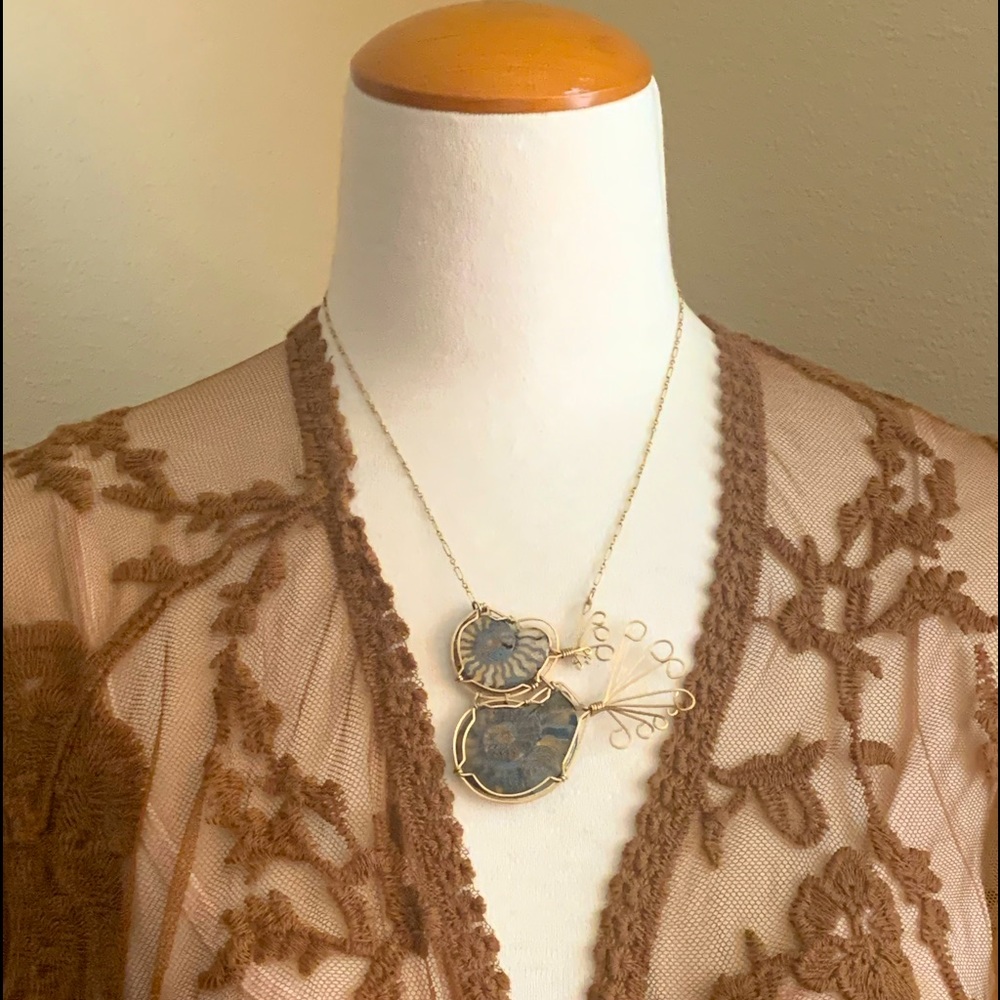 One of a kind 14k filled wire Double fish shell necklace quite the statement